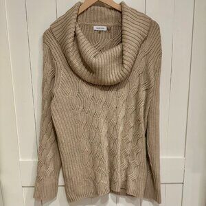 Calvin Klein Cowl Neck Cable Knit Sweater Beige Taupe Neutral – Size M